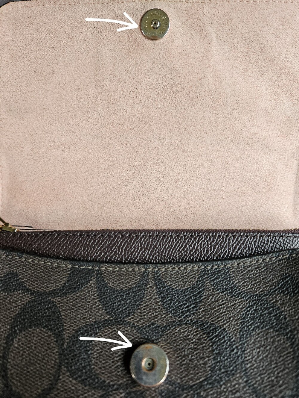 Coach Foldover Belt Bag Crossbody Shell Pink Sig Brown Snake Embossed C7618 - Picture 7 of 9